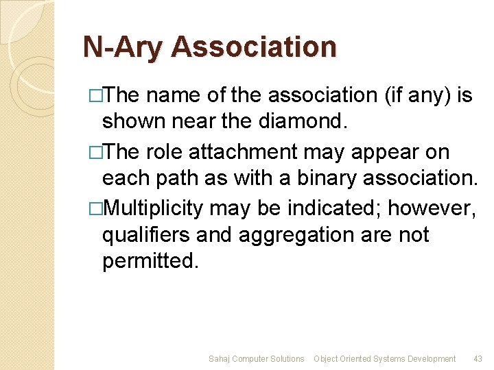 N-Ary Association �The name of the association (if any) is shown near the diamond.