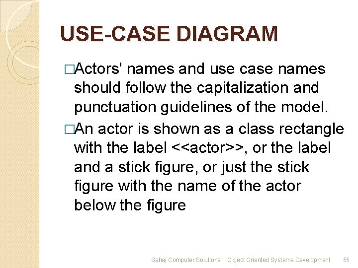 USE-CASE DIAGRAM �Actors' names and use case names should follow the capitalization and punctuation