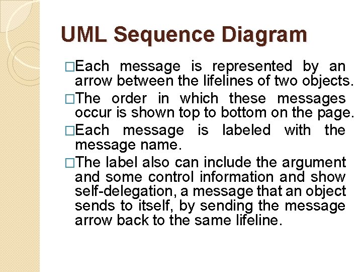 UML Sequence Diagram �Each message is represented by an arrow between the lifelines of