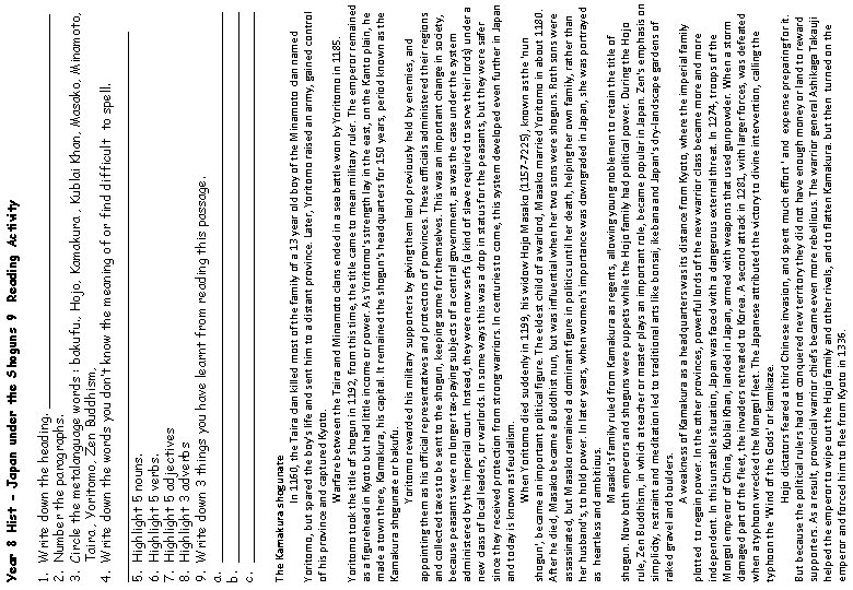 Year 8 History Japan under the Shoguns Starter