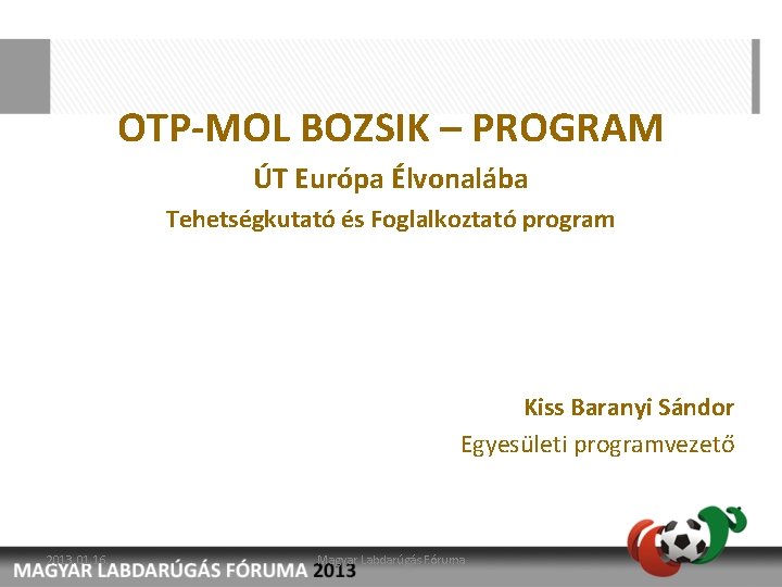 OTP-MOL BOZSIK – PROGRAM ÚT Európa Élvonalába Tehetségkutató és Foglalkoztató program Kiss Baranyi Sándor