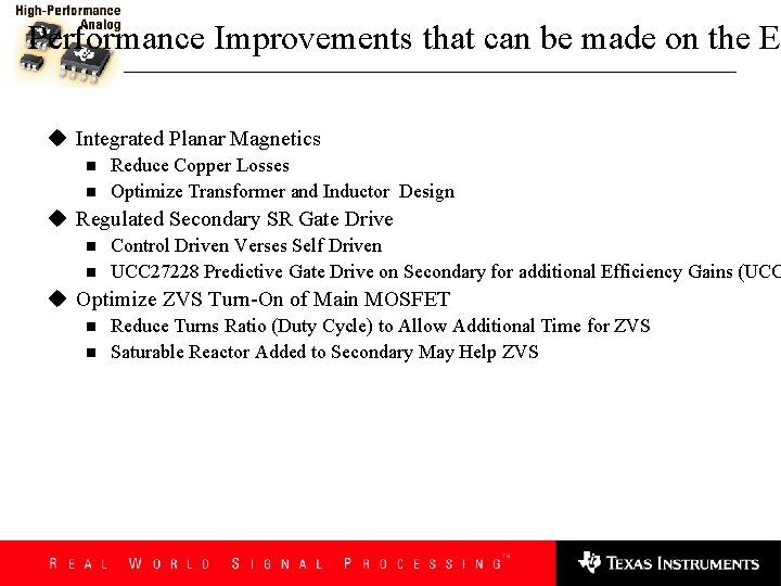 Performance Improvements that can be made on the E u Integrated Planar Magnetics n