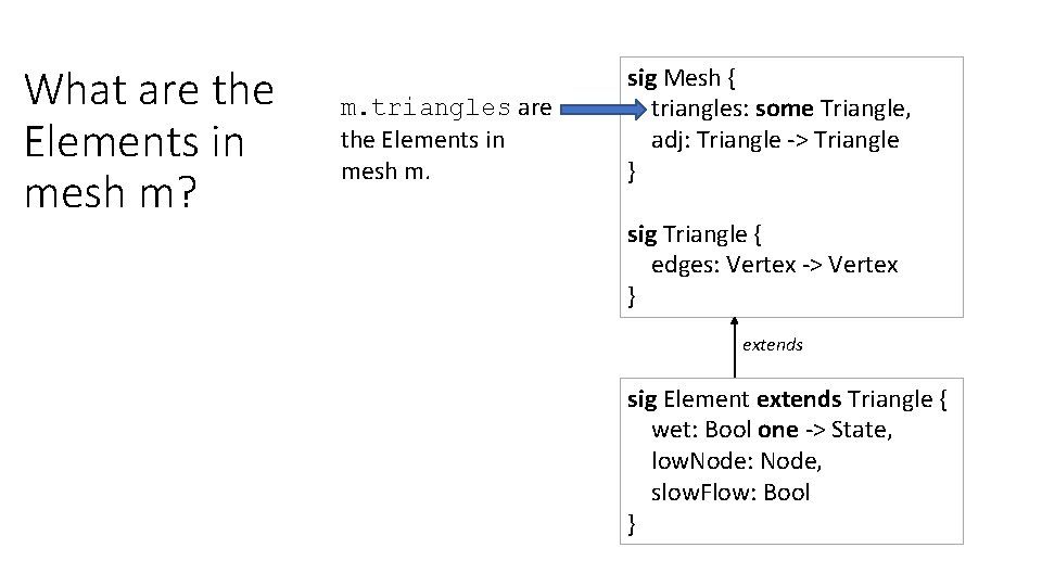 What are the Elements in mesh m? m. triangles are the Elements in mesh