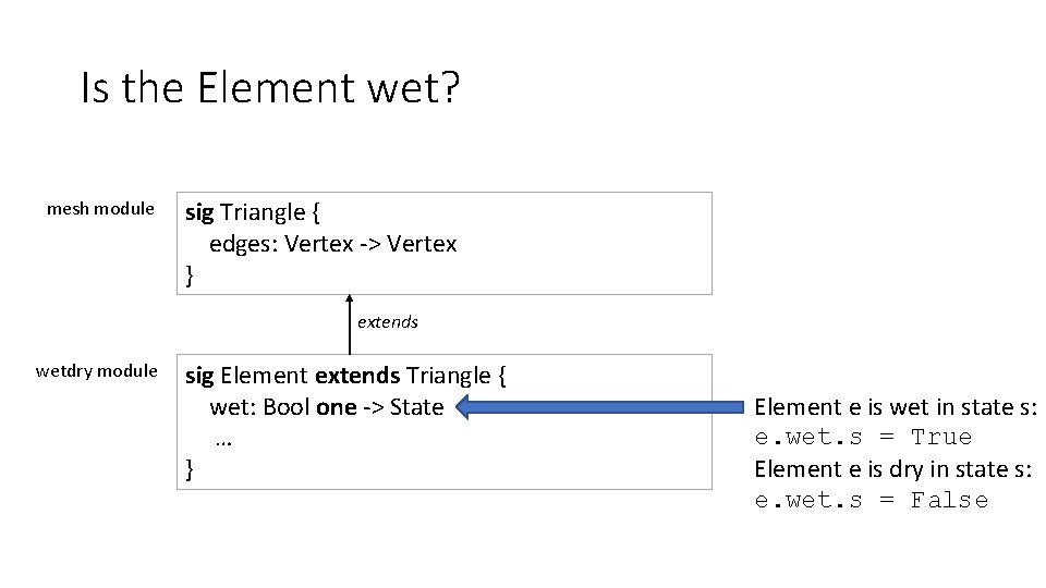 Is the Element wet? mesh module sig Triangle { edges: Vertex -> Vertex }