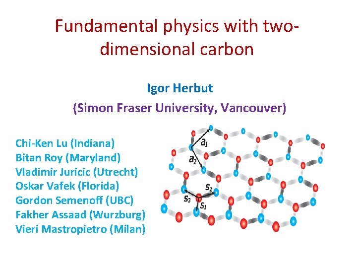 Fundamental physics with twodimensional carbon Igor Herbut (Simon Fraser University, Vancouver) Chi-Ken Lu (Indiana)