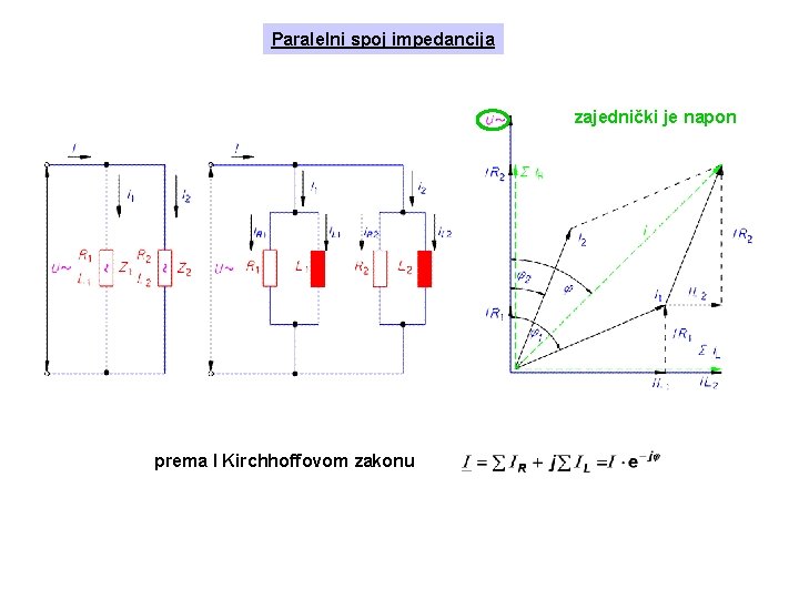 Paralelni spoj impedancija zajednički je napon prema I Kirchhoffovom zakonu 