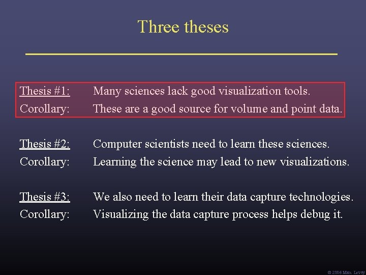 Three theses Thesis #1: Corollary: Many sciences lack good visualization tools. These are a Three theses Thesis #1: Corollary: Many sciences lack good visualization tools. These are a