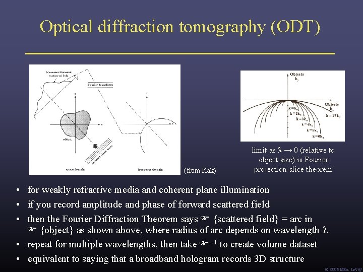 Optical diffraction tomography (ODT) (from Kak) limit as λ → 0 (relative to object Optical diffraction tomography (ODT) (from Kak) limit as λ → 0 (relative to object
