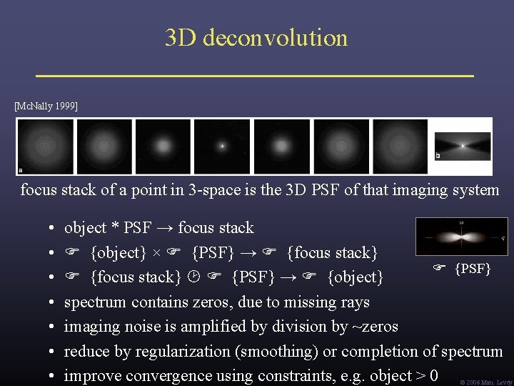 3 D deconvolution [Mc. Nally 1999] focus stack of a point in 3 -space