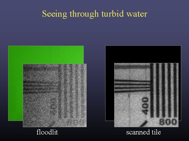 Seeing through turbid water floodlit scanned tile Seeing through turbid water floodlit scanned tile