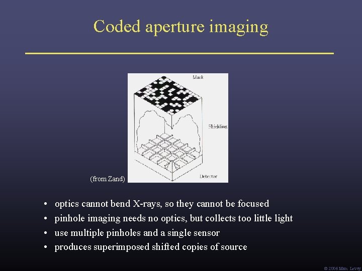 Coded aperture imaging (from Zand) • • optics cannot bend X-rays, so they cannot Coded aperture imaging (from Zand) • • optics cannot bend X-rays, so they cannot