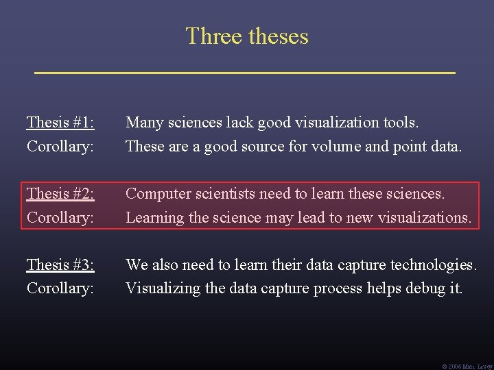 Three theses Thesis #1: Corollary: Many sciences lack good visualization tools. These are a Three theses Thesis #1: Corollary: Many sciences lack good visualization tools. These are a