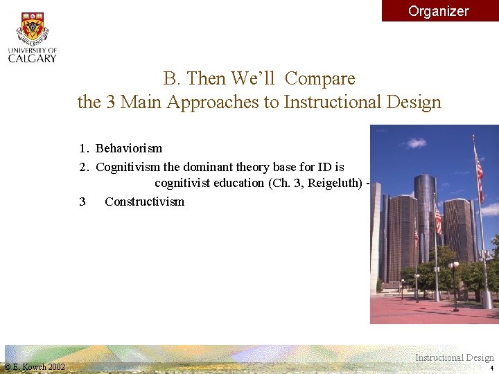 Organizer B. Then We’ll Compare the 3 Main Approaches to Instructional Design 1. Behaviorism