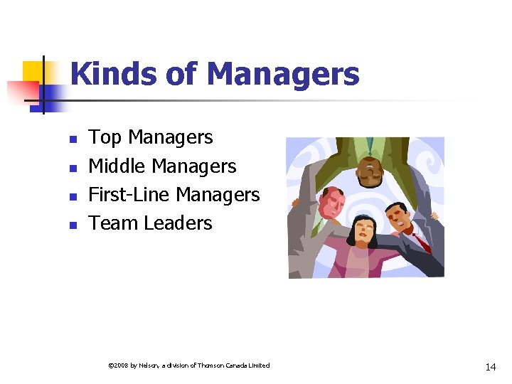 Kinds of Managers n n Top Managers Middle Managers First-Line Managers Team Leaders ©