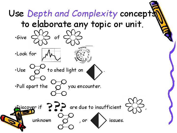 Use Depth and Complexity concepts to elaborate any topic or unit. • Give of