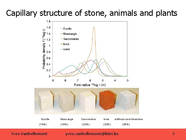 Capillary structure of stone, animals and plants Euville (14%) Yves Vanhellemont Massangis (14%) Savonnières