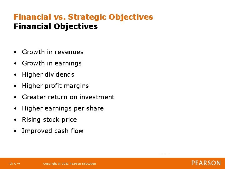 Financial vs. Strategic Objectives Financial Objectives • Growth in revenues • Growth in earnings