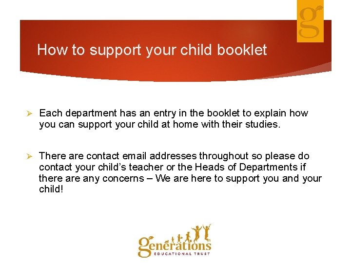 How to support your child booklet Ø Each department has an entry in the