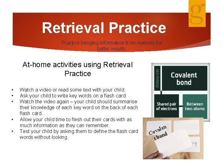 Retrieval Practice bringing information from memory for better results. At-home activities using Retrieval Practice