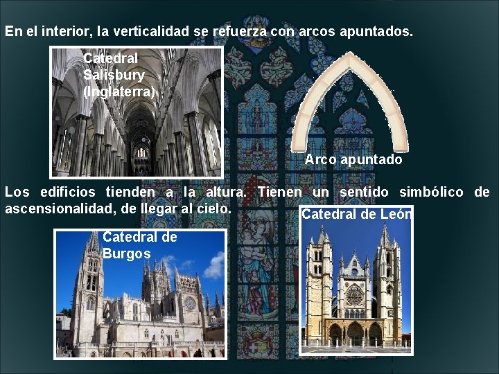 En el interior, la verticalidad se refuerza con arcos apuntados. Catedral Salisbury (Inglaterra) Arco