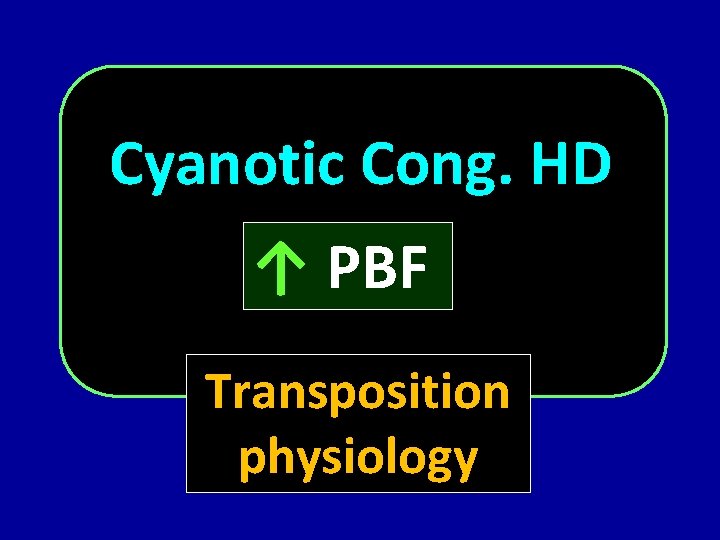 Cyanotic Cong. HD ↑ PBF Transposition physiology 