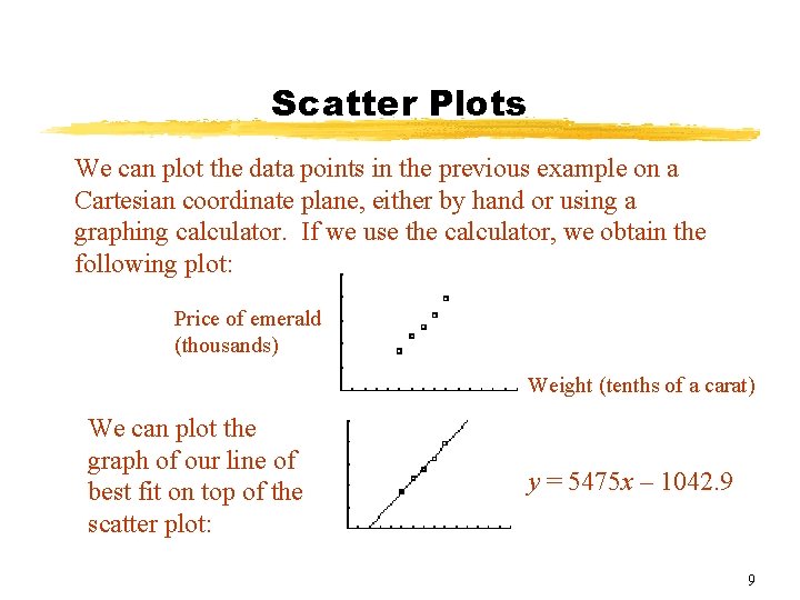 Scatter Plots We can plot the data points in the previous example on a