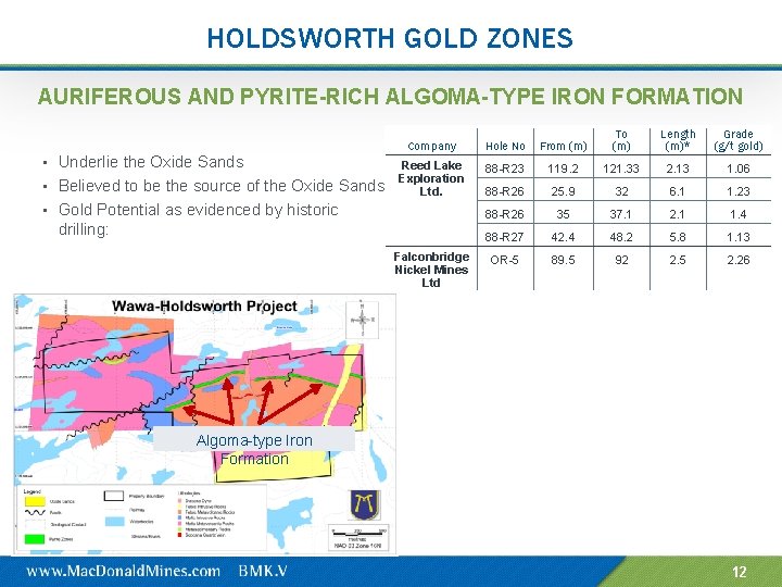 HOLDSWORTH GOLD ZONES AURIFEROUS AND PYRITE-RICH ALGOMA-TYPE IRON FORMATION • Underlie the Oxide Sands