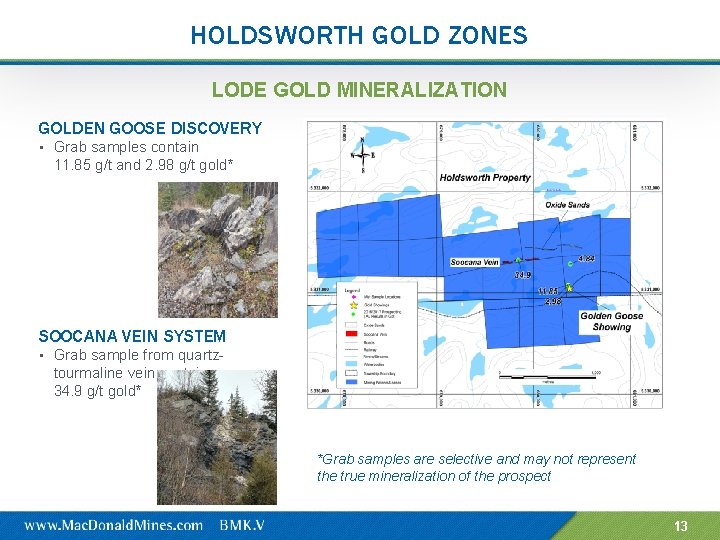 HOLDSWORTH GOLD ZONES LODE GOLD MINERALIZATION GOLDEN GOOSE DISCOVERY • Grab samples contain 11.