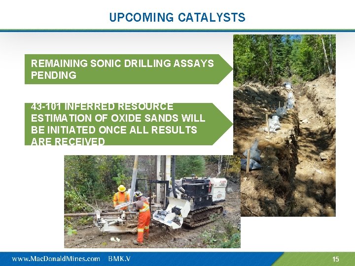 UPCOMING CATALYSTS REMAINING SONIC DRILLING ASSAYS PENDING 43 -101 INFERRED RESOURCE ESTIMATION OF OXIDE