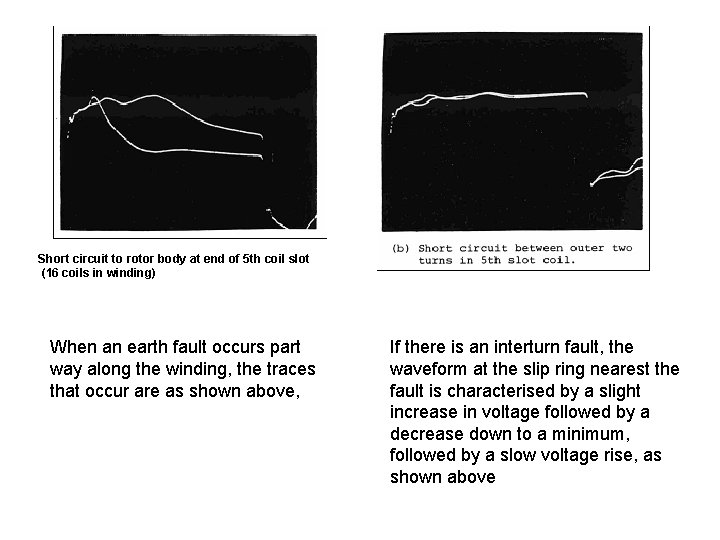 Short circuit to rotor body at end of 5 th coil slot (16 coils