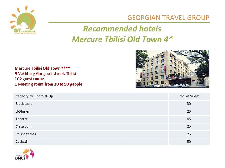 GEORGIAN TRAVEL GROUP Recommended hotels Mercure Tbilisi Old Town 4* Mercure Tbilisi Old Town