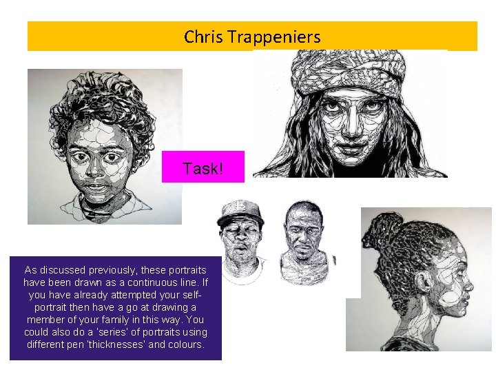 Chris Trappeniers Task! As discussed previously, these portraits have been drawn as a continuous