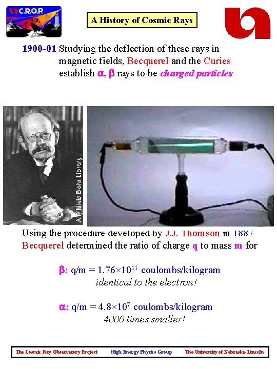 A History of Cosmic Rays 1900 -01 Studying the deflection of these rays in