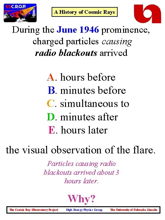 A History of Cosmic Rays During the June 1946 prominence, charged particles causing radio