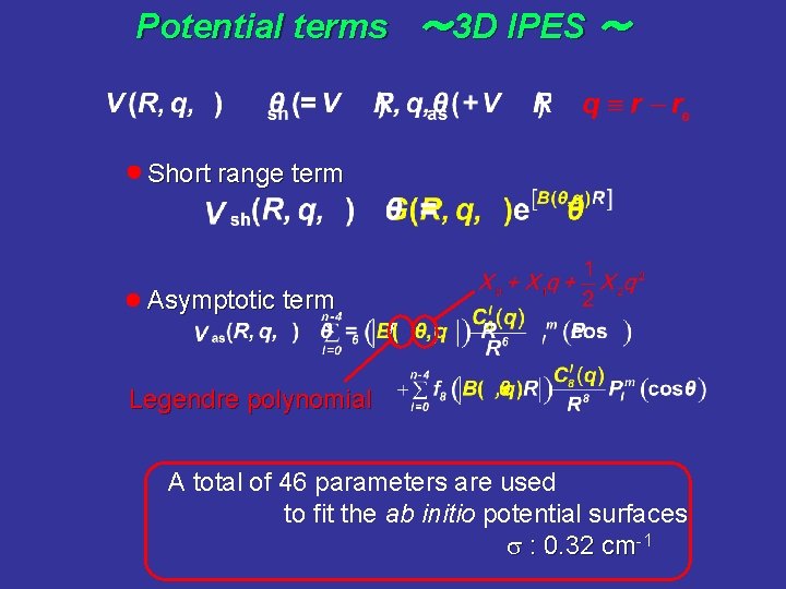 Potential terms ～ 3 D IPES ～ Short range term Asymptotic term Legendre polynomial