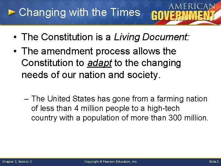 Changing with the Times • The Constitution is a Living Document: • The amendment Changing with the Times • The Constitution is a Living Document: • The amendment
