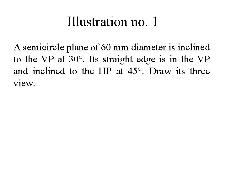 Illustration no. 1 A semicircle plane of 60 mm diameter is inclined to the Illustration no. 1 A semicircle plane of 60 mm diameter is inclined to the