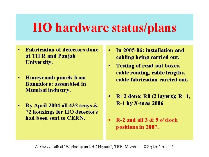 HO hardware status/plans • Fabrication of detectors done at TIFR and Panjab University. •