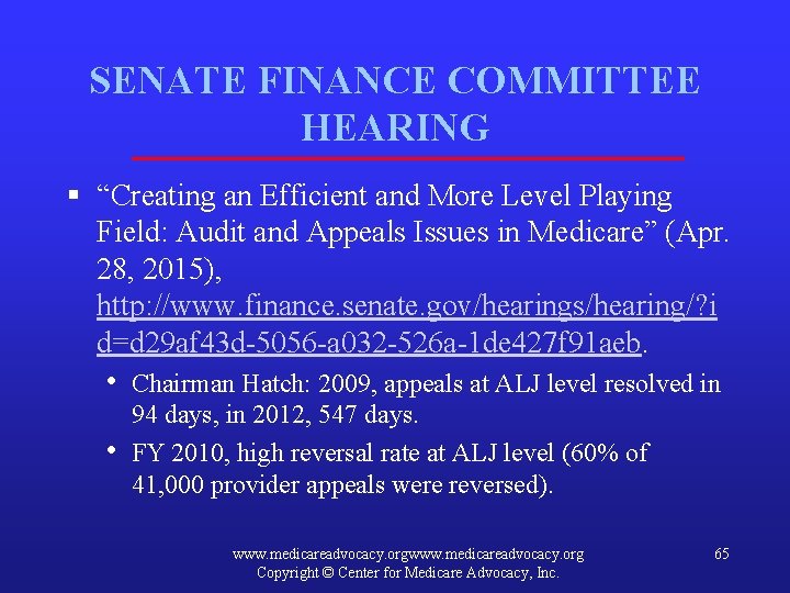 SENATE FINANCE COMMITTEE HEARING § “Creating an Efficient and More Level Playing Field: Audit