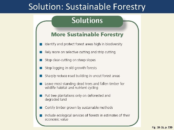 Solution: Sustainable Forestry Fig. 10 -16, p. 230 