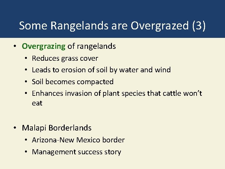 Some Rangelands are Overgrazed (3) • Overgrazing of rangelands • • Reduces grass cover