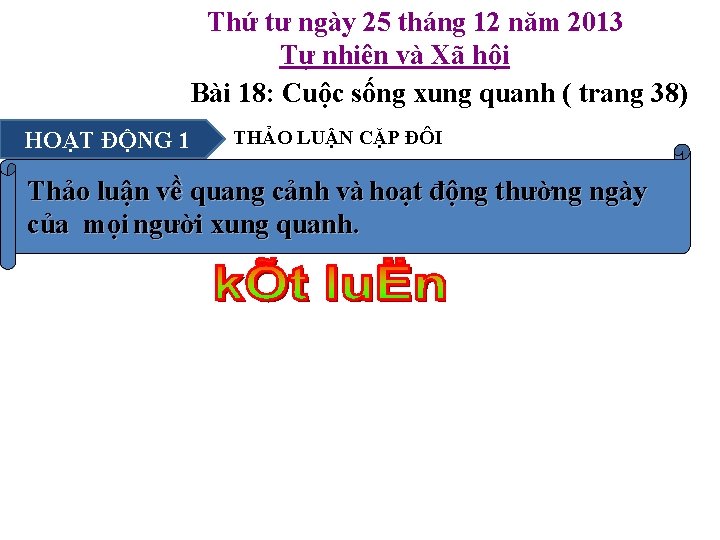 Thứ tư ngày 25 tháng 12 năm 2013 Tự nhiên và Xã hội Bài