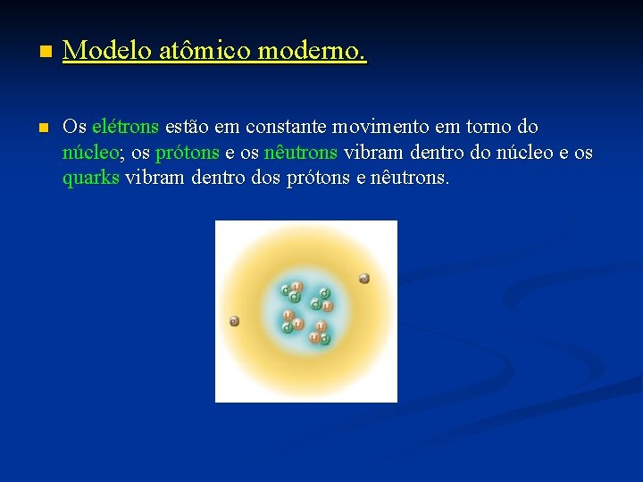 n Modelo atômico moderno. n Os elétrons estão em constante movimento em torno do n Modelo atômico moderno. n Os elétrons estão em constante movimento em torno do