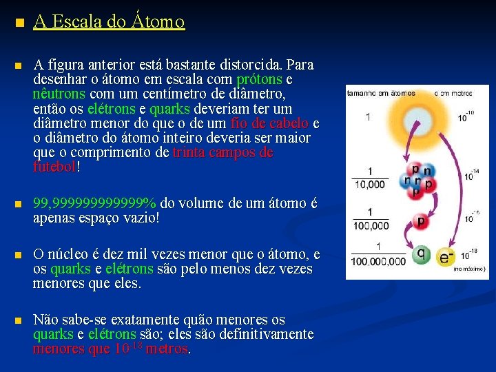 n A Escala do Átomo n A figura anterior está bastante distorcida. Para desenhar n A Escala do Átomo n A figura anterior está bastante distorcida. Para desenhar