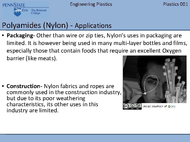 Engineering Plastics 001 Polyamides (Nylon) - Applications • Packaging- Other than wire or zip