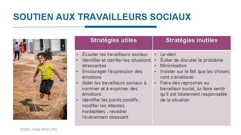 SOUTIEN AUX TRAVAILLEURS SOCIAUX Stratégies utiles • Écouter les travailleurs sociaux • Identifier et SOUTIEN AUX TRAVAILLEURS SOCIAUX Stratégies utiles • Écouter les travailleurs sociaux • Identifier et