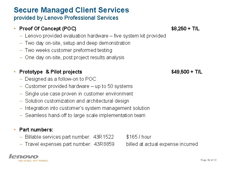 Secure Managed Client Services provided by Lenovo Professional Services • Proof Of Concept (POC)