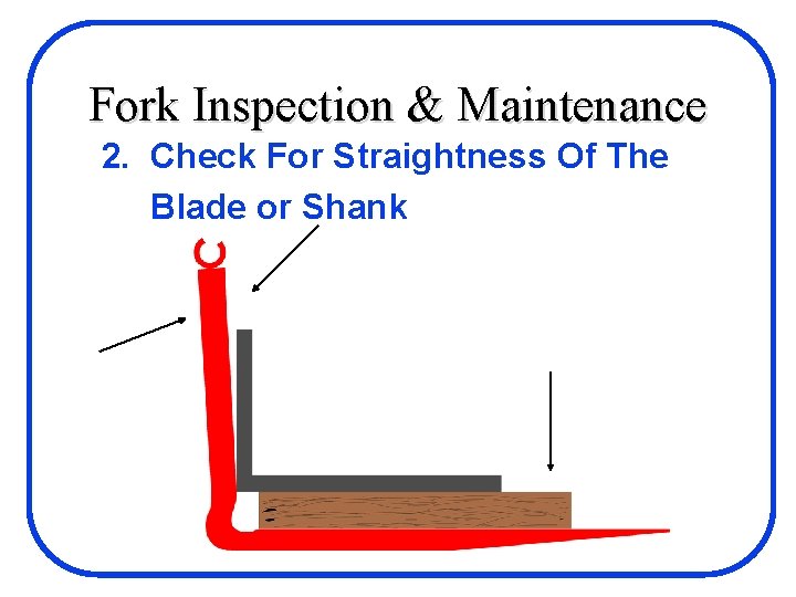 Fork Inspection & Maintenance 2. Check For Straightness Of The Blade or Shank 