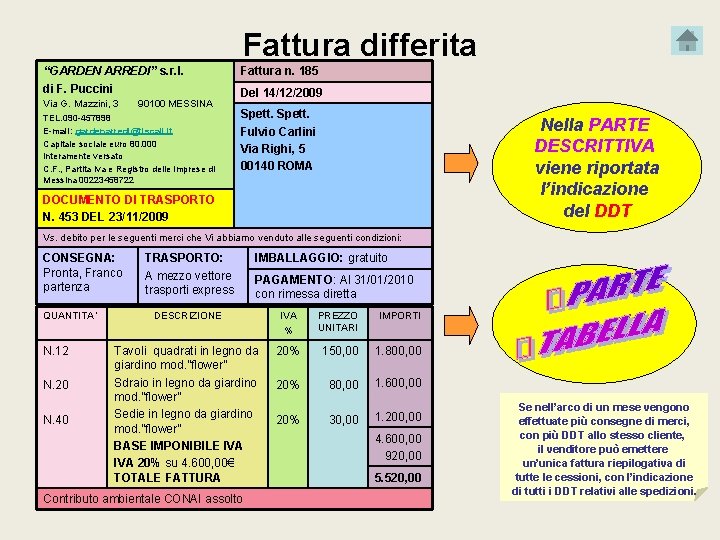 Fattura differita “GARDEN ARREDI” s. r. l. di F. Puccini Via G. Mazzini, 3