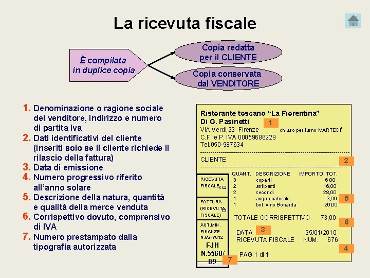 La ricevuta fiscale È compilata in duplice copia 1. Denominazione o ragione sociale 2.